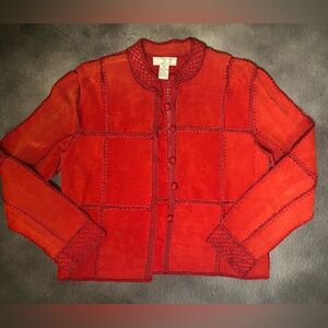 Red Patchwork Suede SMH Boutique Button-Up Jacket size M